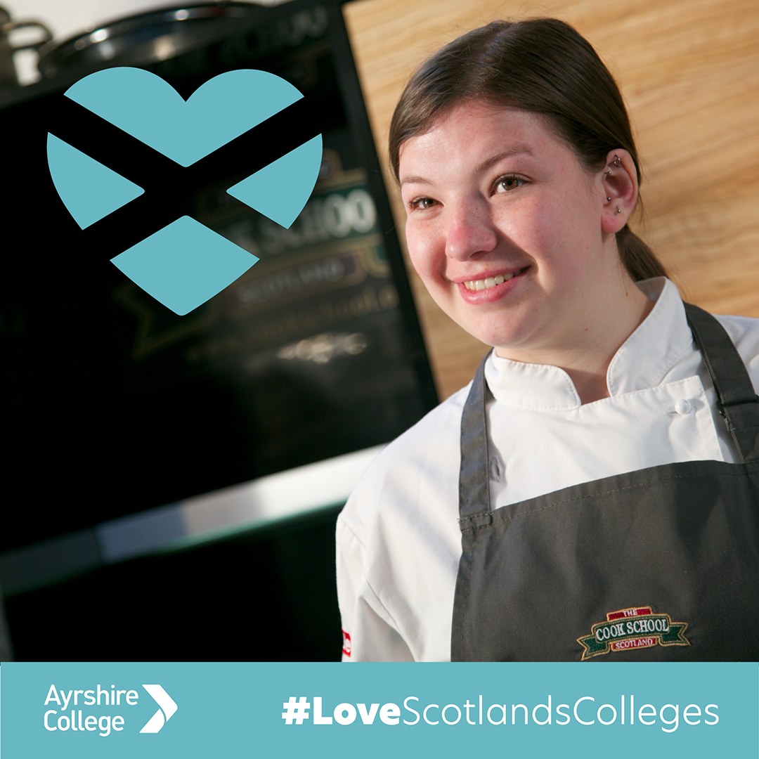 Hospitality graduate Emma-Rose Milligan with the Love Scotland's Colleges campaign overlay