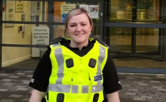 Ayrshire College Police Liaison Officer standing outside the Ayr Campus Riverside building