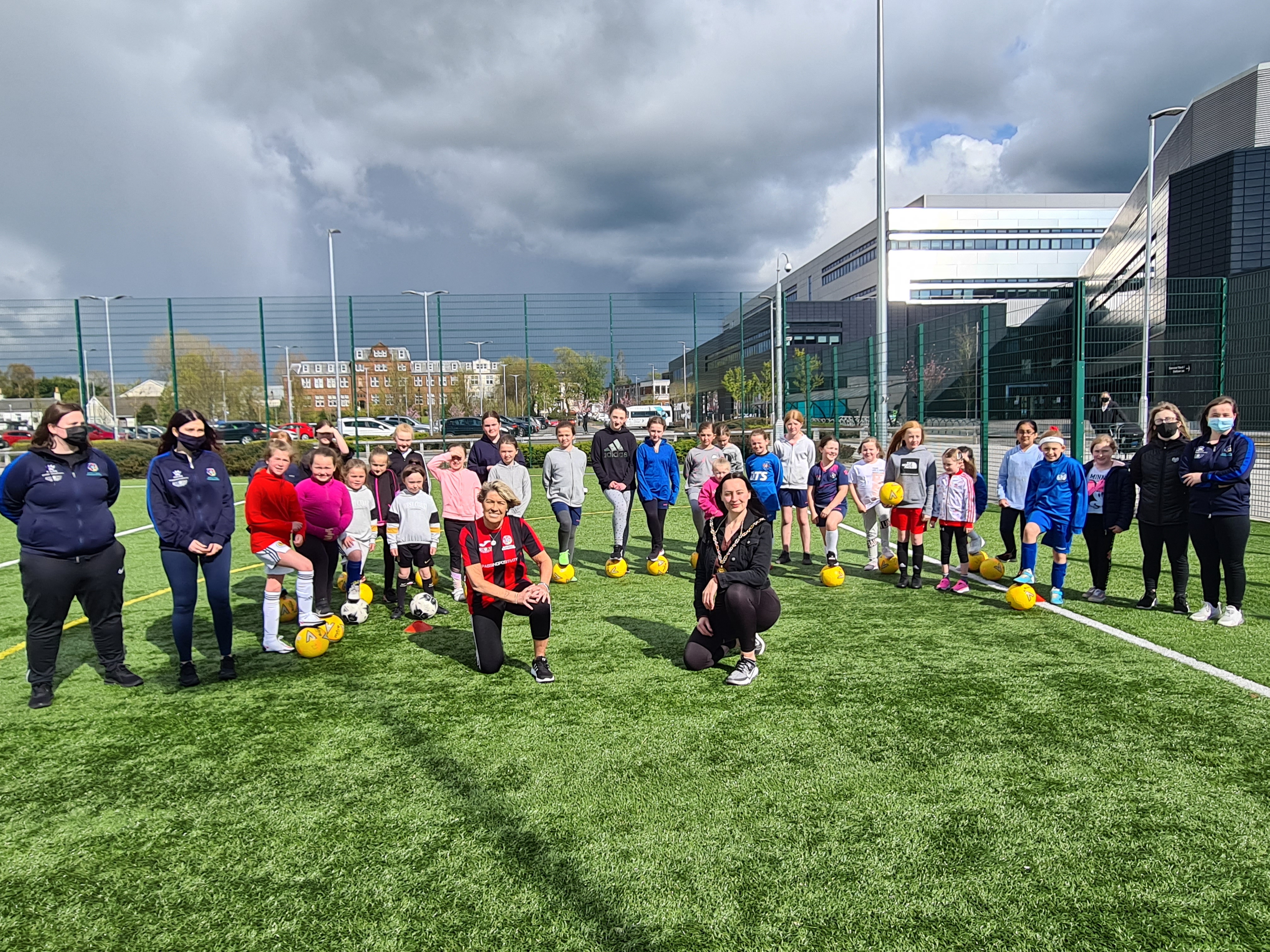 Young girls get back playing football at Ayrshire College