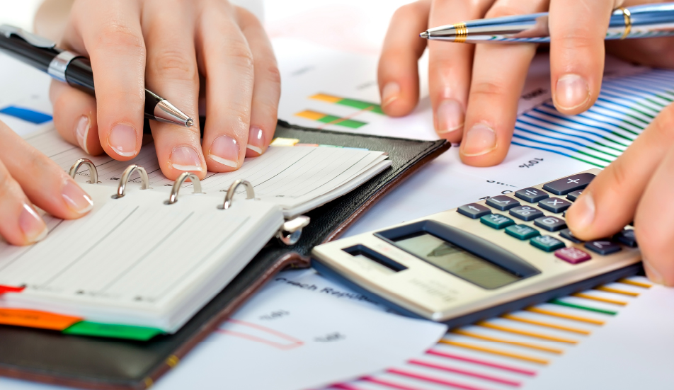 Flatlay finance documents and calculator